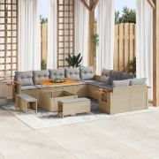 vidaXL 13-delars trädgårdsoffasett med kuddar Beige Poly Rattan Akacia