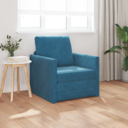 vidaXL Golvssoffa Bed 2-i-1 Blå 74x77x81 cm Sammet