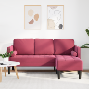vidaXL 3-sitssoffa med chaise L-formad vinröd 160 cm sammet