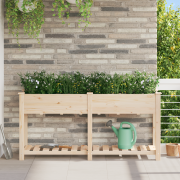 vidaXL Trädgårdsplanterare med hylla 161x43x76 cm Solid träfuru