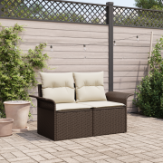 vidaXL 2-Sits Trädgårdssoffa med Kuddar Brun Poly Rattan