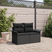 vidaXL 2-sits trädgårdssoffa med kuddar svart poly rattan