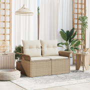 vidaXL 2-sits trädgårdssoffa med förvaring och kuddar Beige Poly Rottn...