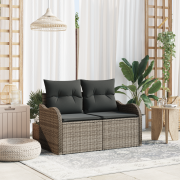 vidaXL 2-Sits Trädgårdsoffa med Kuddar Grå Poly Rattan