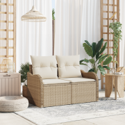 vidaXL 2-Sits Trädgårdsoffa med Förvaring och Kuddar Beige Poly Rattan