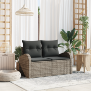 vidaXL 2-sits trädgårdssoffa med kuddar Grå Poly Rattan