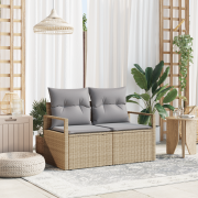 vidaXL 2-sits trädgårdsoffa med kuddar Beige Poly Rattan