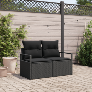 vidaXL 2-Sits Trädgårdssoffa med Förvaring & Kuddar Svart Poly Rattan