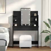 vidaXL Sminkbord med LED-lampor svart ek 96x40x142 cm