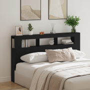 vidaXL Huvudgavel med förvaring och LED svart ek 180x18,5x103,5 cm