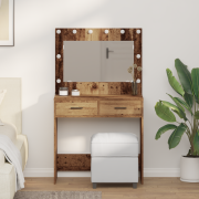 vidaXL Sminkbord med LED-lampor återvunnet trä 78,5x41x135 cm