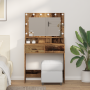 vidaXL Sminkbord med låda Gammalt trä 79 x 41 x 135 cm Konstruerat trä