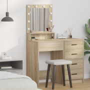 vidaXL Sminkbord med LED-lampor sonoma-ek 50x41x135 cm
