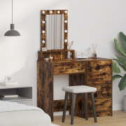 vidaXL Sminkbord med LED-lampor rökt ek 50x41x140 cm
