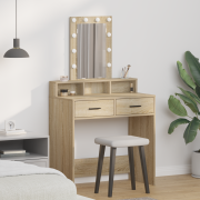 vidaXL Sminkbord med LED-lampor sonoma-ek 79x41x140 cm