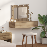 vidaXL Väggmonterat sminkbord med LED-lampor artisan ek
