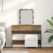 vidaXL Sminkbord med spegel och LED-lampor artisan ek konstruerat trä