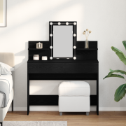 vidaXL Sminkbord med LED-lampor svart ek 100x40x130 cm
