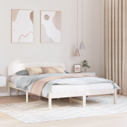 vidaXL Sängram med huvudgavel Vit 140x200 cm Massivt trä Tall