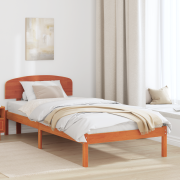 vidaXL Sängram med Huvudgavel Vaxad Brun 90x190 cm Massivt Trä Furu