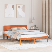 vidaXL Sängram med huvudgavel, vaxad brun, 200 x 200 cm. Massivt tallt...