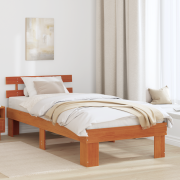 vidaXL Sängram med Huvudgavel Vaxbrun 75x190 cm Massivt Tallträ