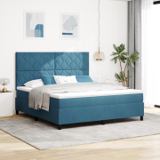 vidaXL Boxspring Säng med Madrass Mörkblå Super King Sammet