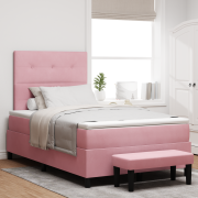 vidaXL Boxspring säng med madrass & bänk Rosa 120x190 cm Sammet