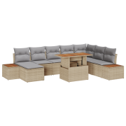 vidaXL 9-delars trädgårdsset med kuddar Beige Poly Rattan Akacia