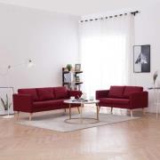 vidaXL Soffgrupp 2 delar tyg vinröd
