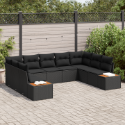 vidaXL 9-delat trädgårdsoffas med kuddar Svart Poly Rattan Acacia