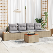 vidaXL 5-delat Trädgårdsoffas med kuddar Beige Poly Rattan Akacia
