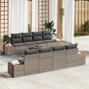 vidaXL 9-delat Trädgårdsofa Set med Kuddar Grå Poly Rattan Akacia