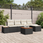 vidaXL 6-delade trädgårdsssofa set med kuddar svart poly rattan akacia