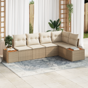 vidaXL 5-delars trädgårdsoffset med kuddar beige poly rattan akacia