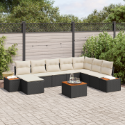 vidaXL 9-delat Trädgårdsoff Set med Kuddar Svart Poly Rattan Akacia