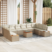 vidaXL 11-delars trädgårdssoffset med kuddar Beige Poly Rattan Akacia