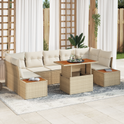 vidaXL 8-delat trädgårdsoff-set med kuddar beige poly rotting
