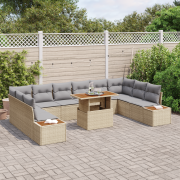 vidaXL 11-delars trädgårdsoffset med kuddar beige poly rattan