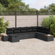 vidaXL 8 Delars Trädgårdsoffaset med Kuddar Svart Poly Rattan