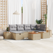 vidaXL 7 Delar Trädgårdssoffset med Kuddar Beige Polyrotting