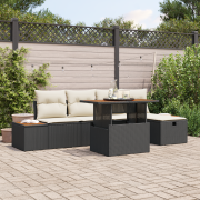 vidaXL 6-delat Trädgårdsoffasett med kuddar Svart Poly Rattan Acacia