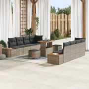 vidaXL 11 Delars Trädgårdsofa Set med Kuddar Grå Poly Rattan Akacia