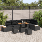 vidaXL 9-delat trädgårdsofaset med kuddar Svart Poly Rattan Akaciaträ