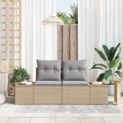 vidaXL 2-sits trädgårdsoffa med förvaring och kuddar Beige poly rattan