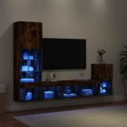 vidaXL Tv-bänk 4 delar LED rökfärgad ek konstruerat trä
