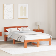 vidaXL Sängram med huvudgavel Vaxad Brun 120x200 cm Massivt Tallträ