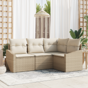 vidaXL 4-delat matsalsset för trädgården med kuddar Beige Poly Rattan