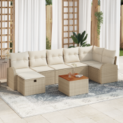 vidaXL 8-delat trädgårdsoffset med kuddar beige poly rotting