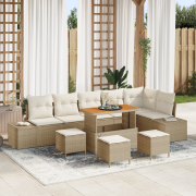 vidaXL 10-delad Trädgårdsoffset med Kuddar Beige Poly-Rattan Akacia